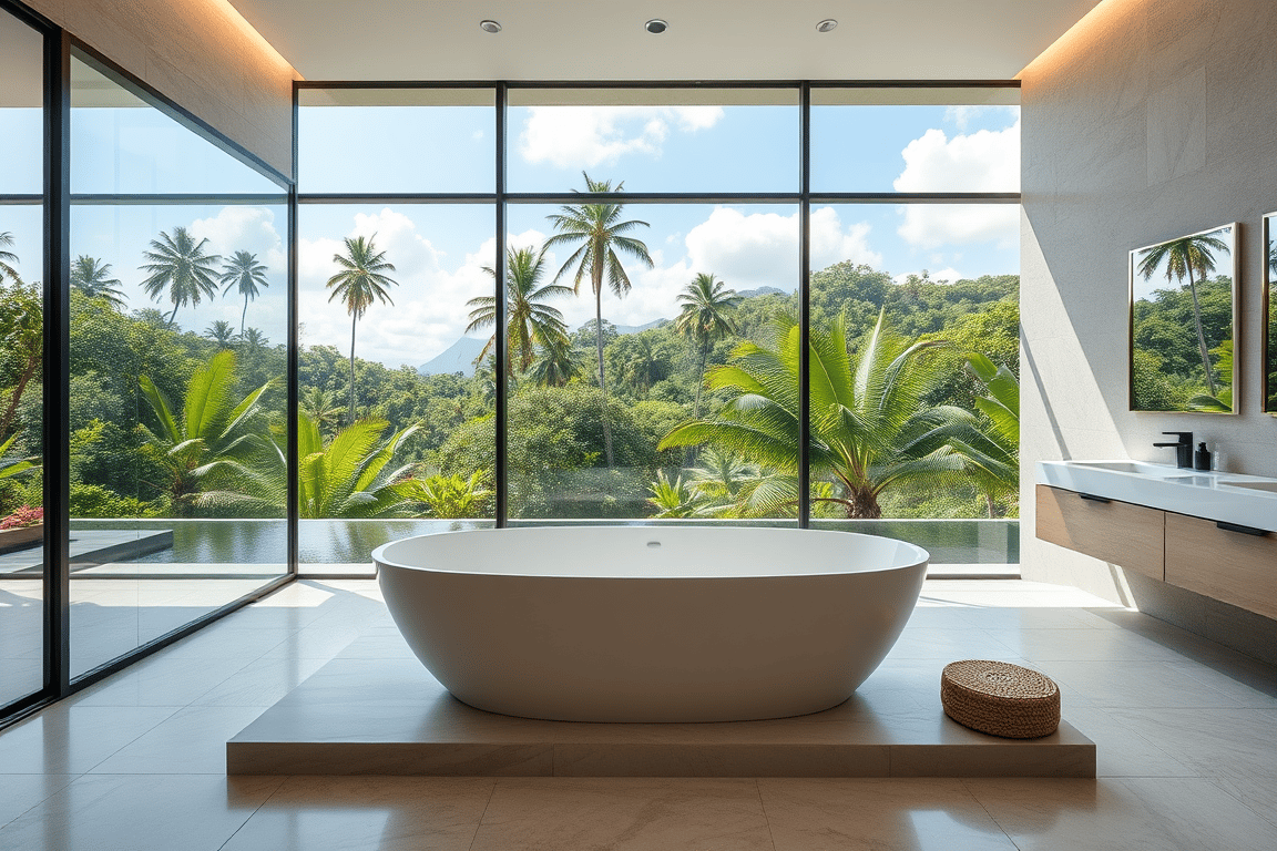 Salle de bain luxueuse avec vue sur la nature